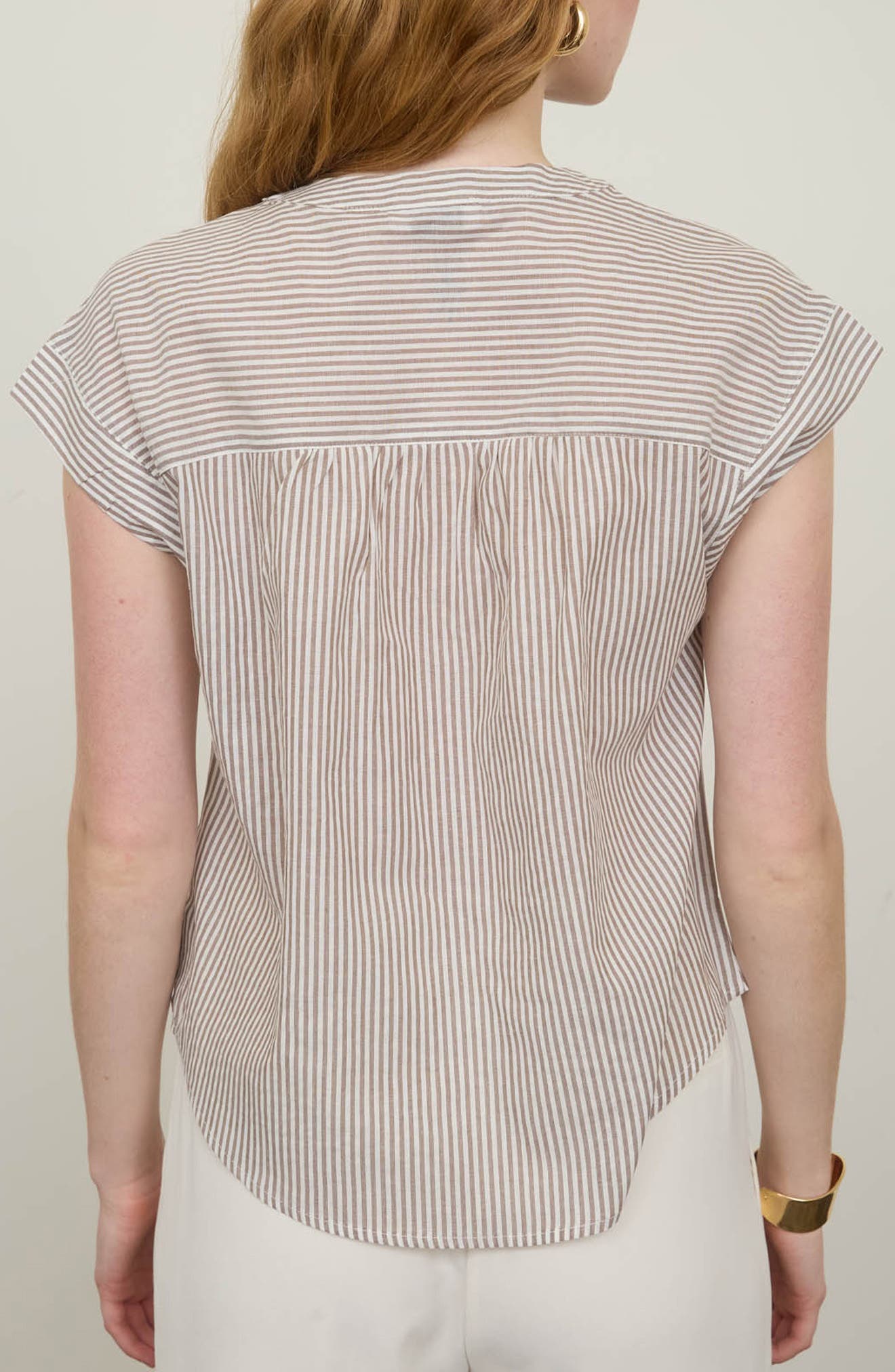 Stripe Cap Sleeve Button-Up Top - image 4