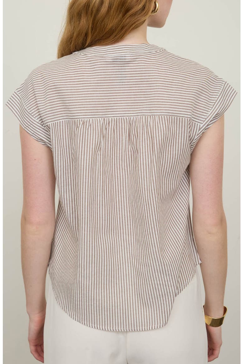 Stripe Cap Sleeve Button-Up Top, Alternate, color, BROWN