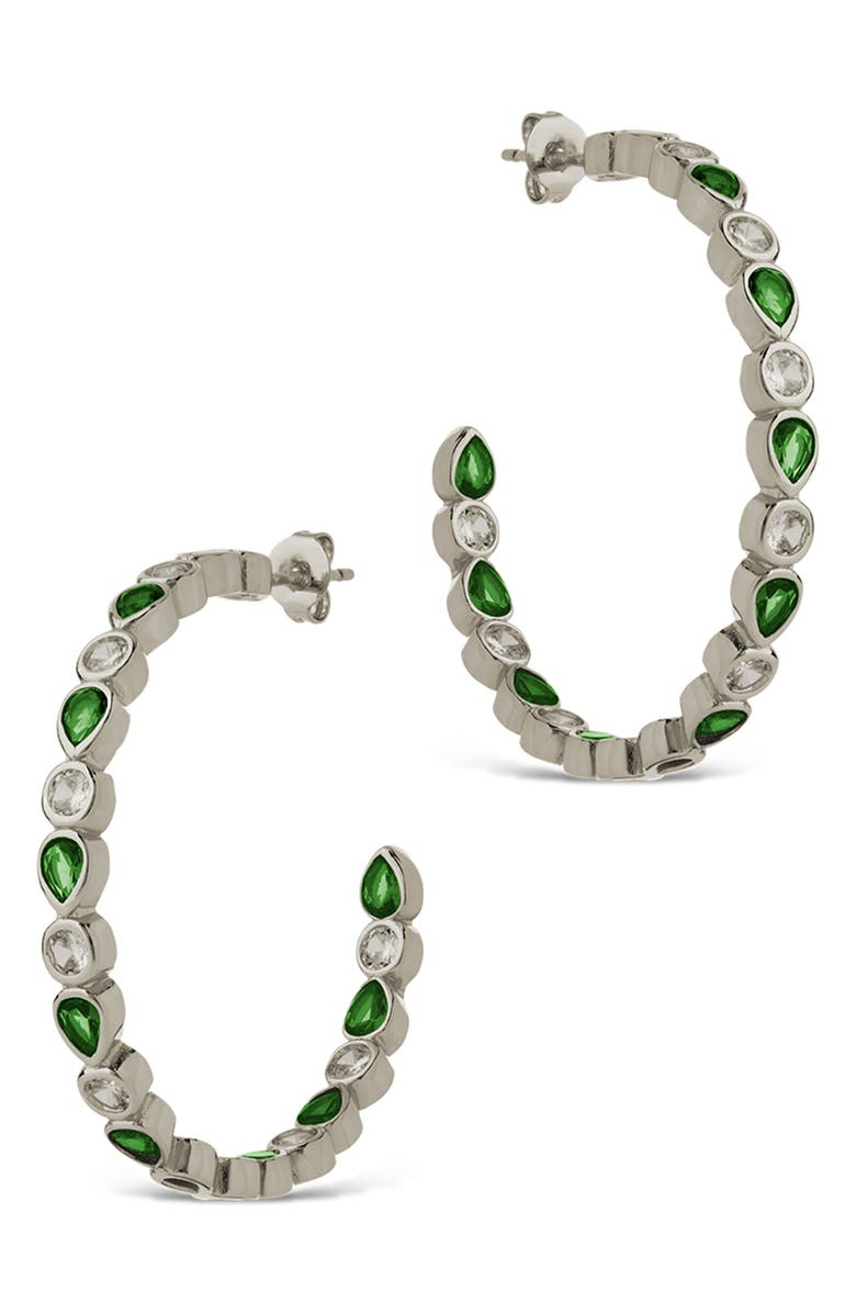Sterling Forever Bezel Mixed Cubic Zirconia Inside Out Hoop Earrings, Alternate, color, Silver