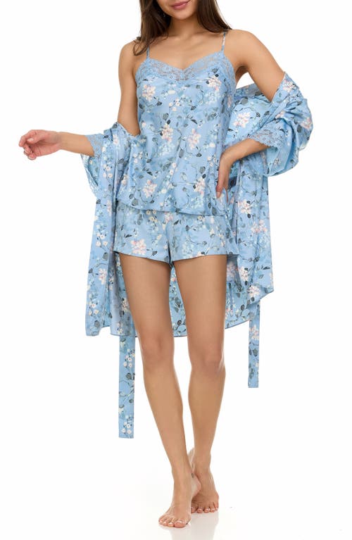 FLORA NIKROOZ FLORA NIKROOZ SABRINA FLORAL PRINT SATIN SHORT PAJAMAS & ROBE SET