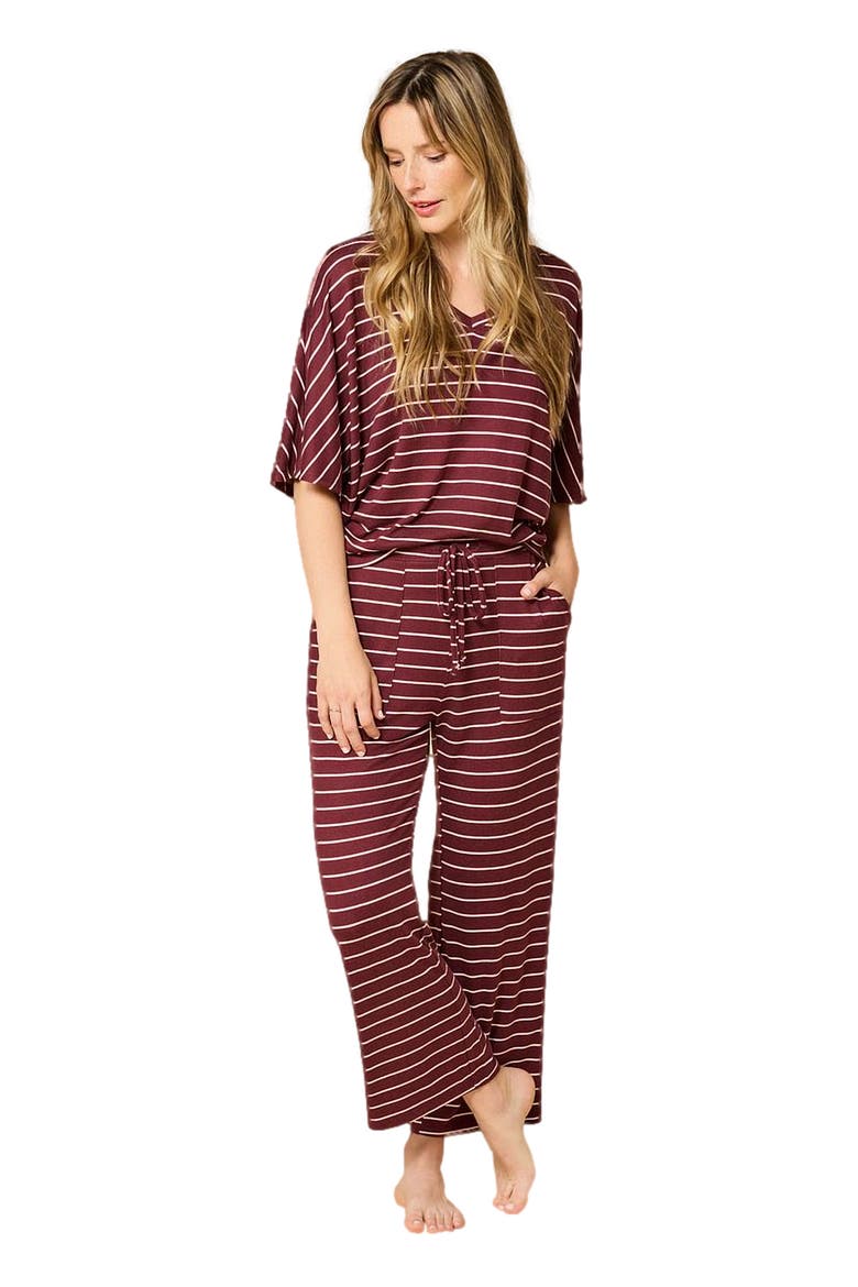 Dream Jersey Relaxed V-Neck with Capri Lounge Set, Main, color, Cherry Cola Stripe