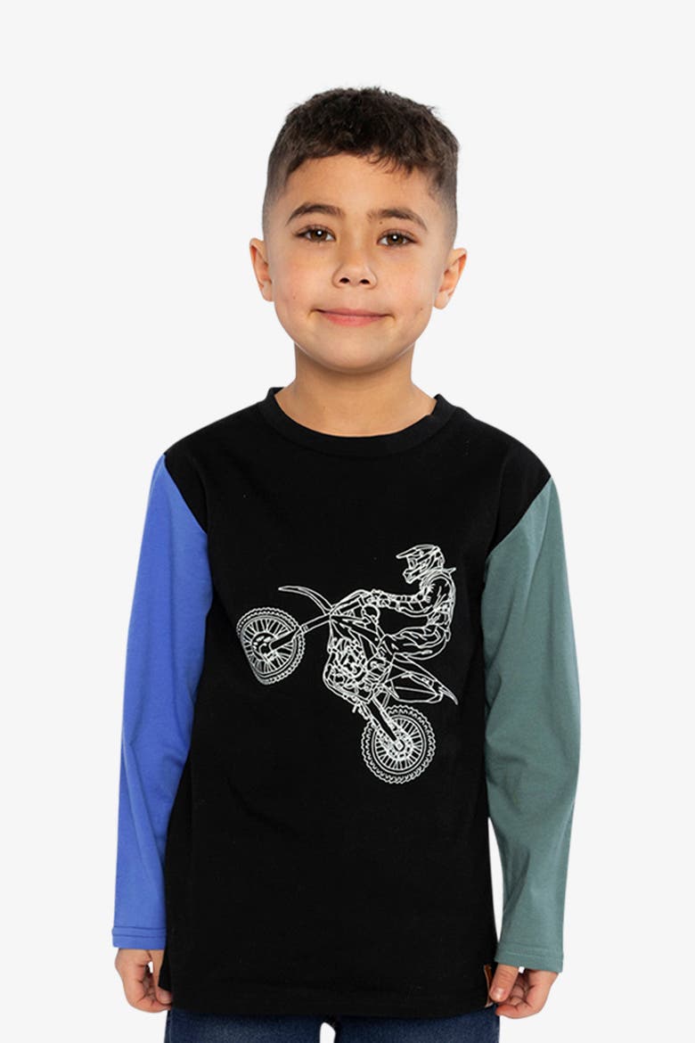 Long Sleeve Motorcycle Crew Neck Cotton T-Shirt, Alternate, color, Black, Blue and Green