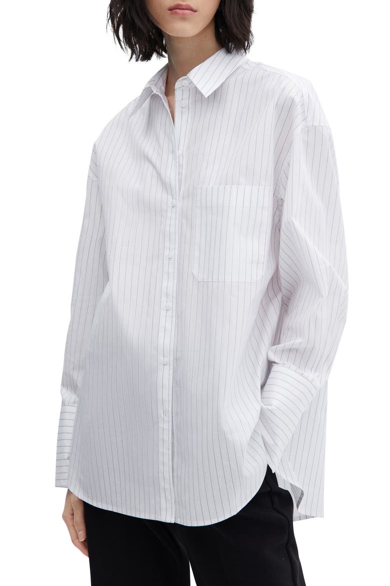 Stripe Cotton Button-Up Shirt, Main, color, OFF WHITE