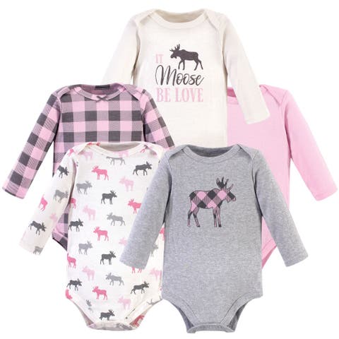 Soft Cotton Long-Sleeve Bodysuits (Five Count) (Baby)