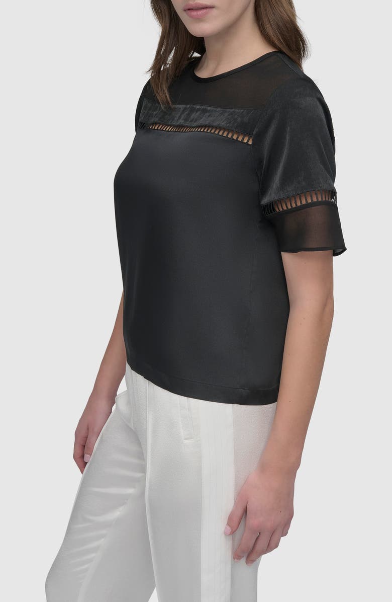 DKNY Ladder Embroidery Short Sleeve Woven Shirt, Alternate, color, Black