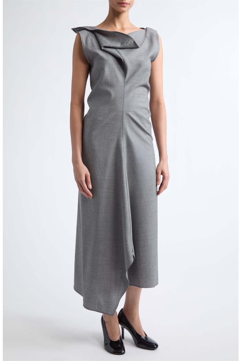 Draped Tailored Virgin Wool Midi Dress, Alternate, color, LIGHT GREY MELANGE