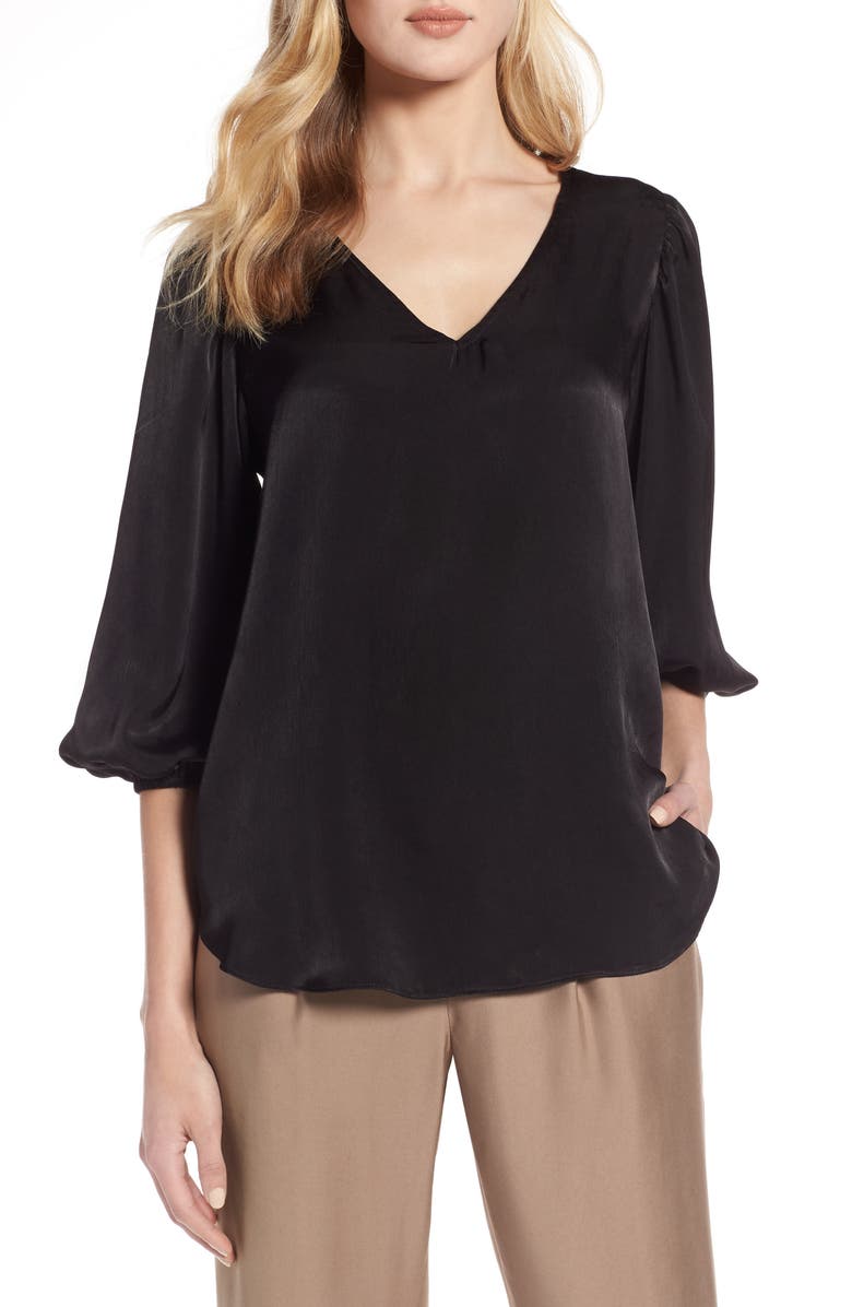 Halogen<sup>®</sup> Blouson Sleeve Crepe Blouse, Main, color,