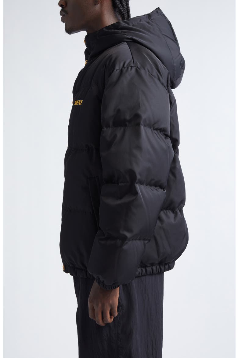 Medusa Logo Embroidered Down Puffer Jacket, Alternate, color, BLACK
