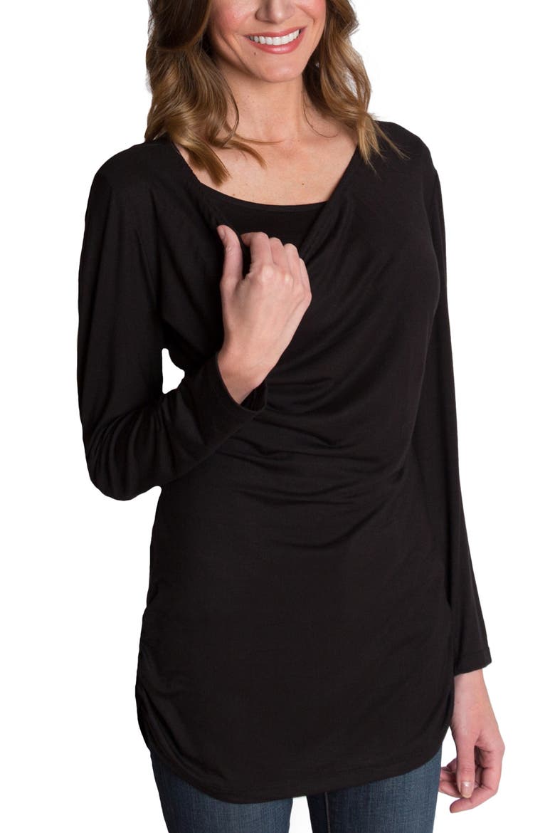 'Luxe' Long Sleeve Nursing Tee, Alternate, color, BLACK
