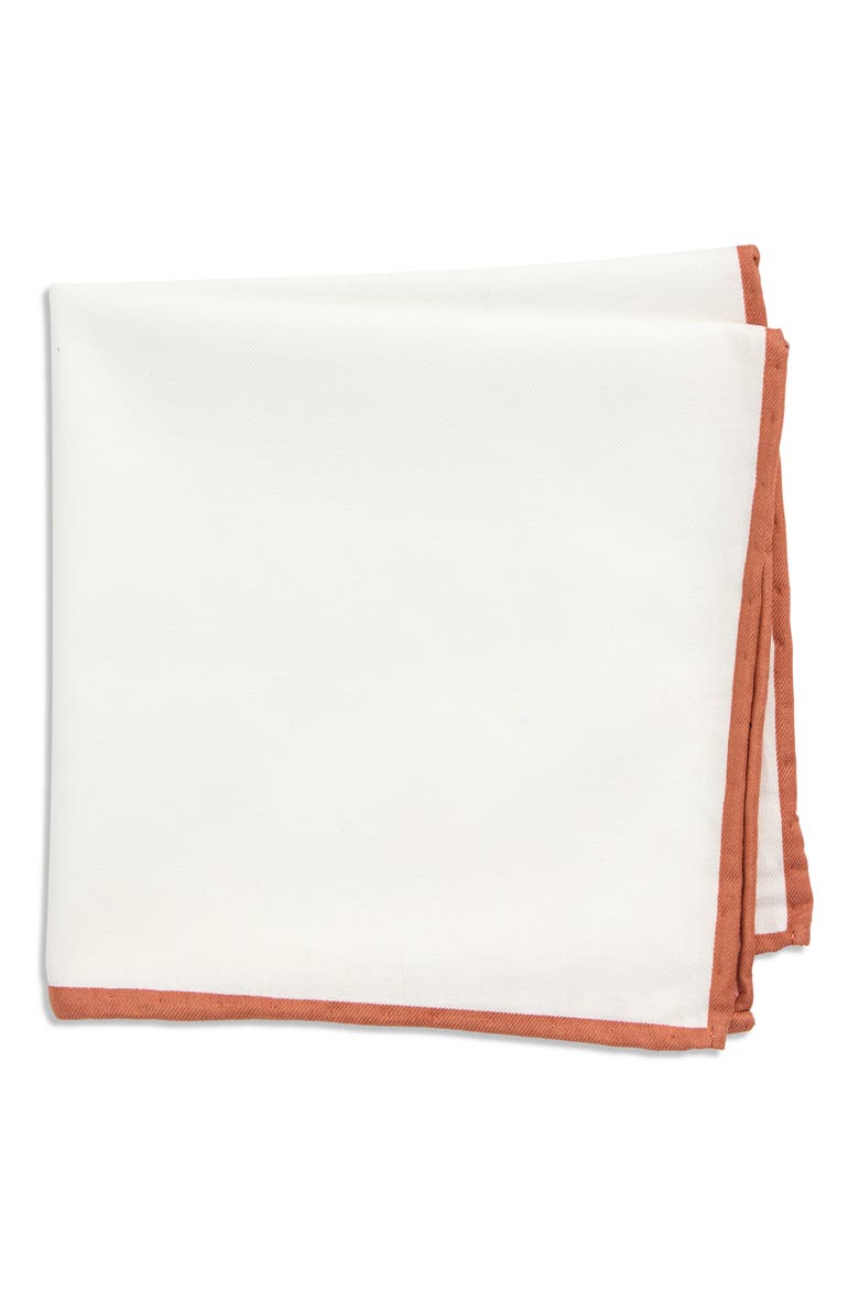Pipe Trim Cotton Pocket Square, Main, color, WHITE/ AMBER