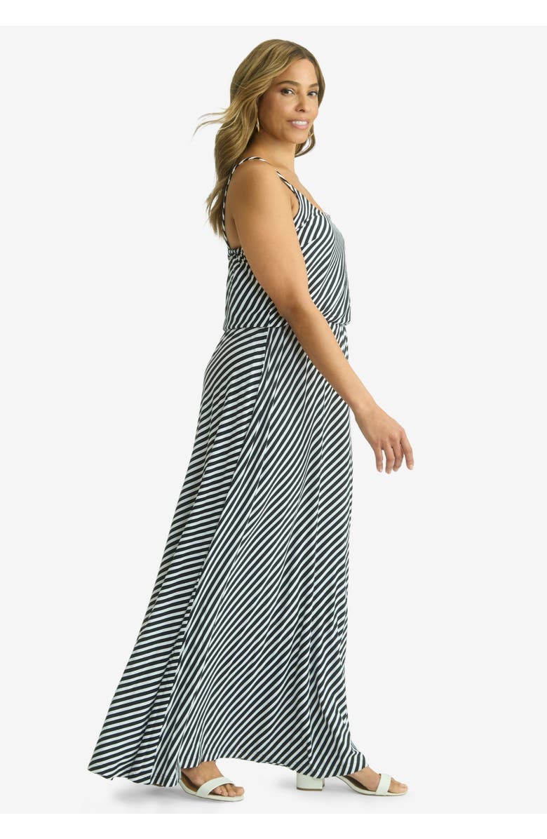 Jessica London Stretch Knit Blouson Maxi Dress, Alternate, color, Black Bias Stripe