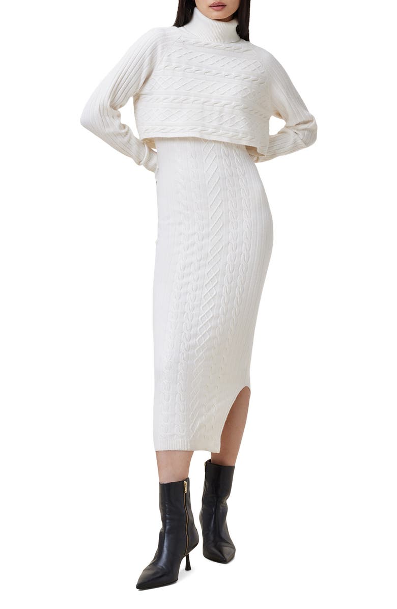 AllSaints Muriel Cotton & Wool Blend Turtleneck Sweater & Dress Set, Main, color, Cloud White