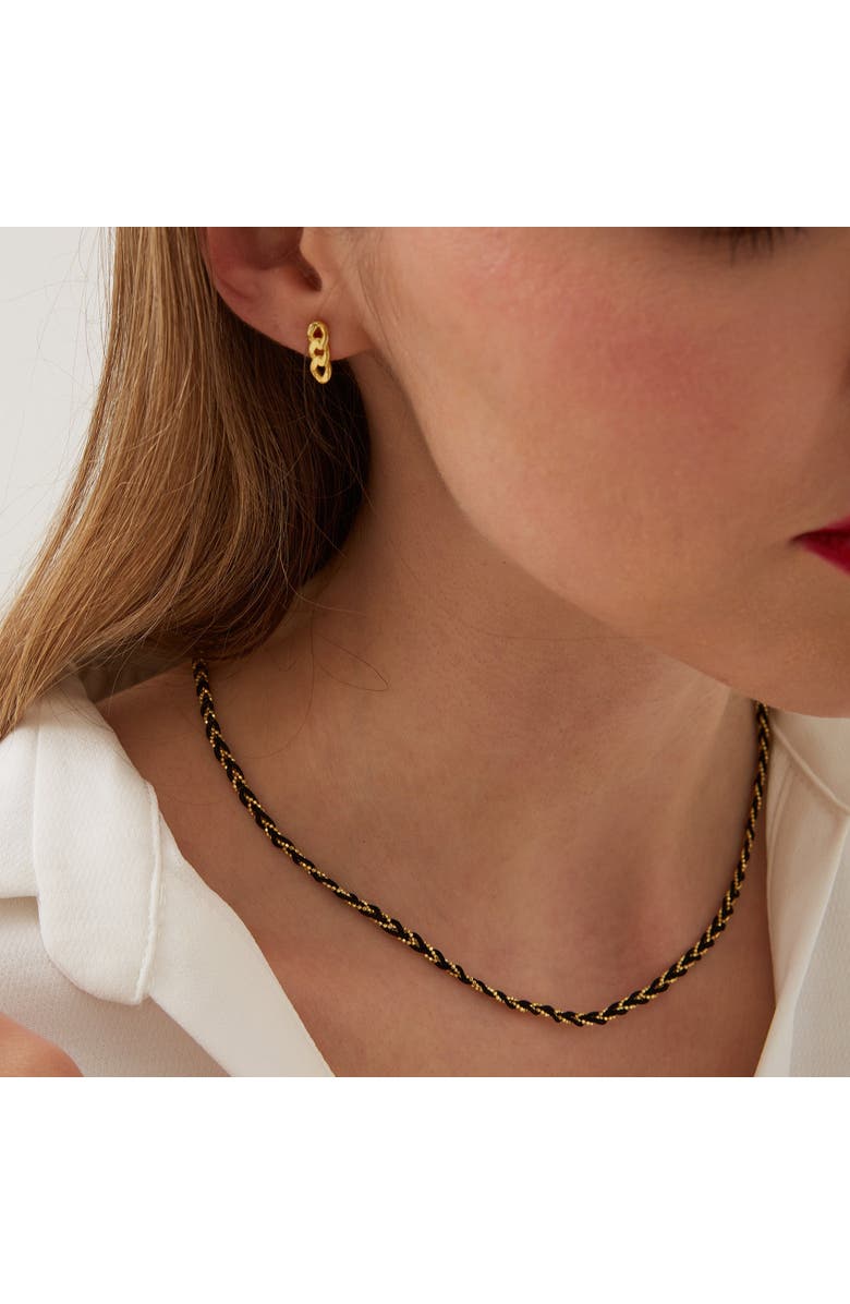 Spero London Handmade Rope Braided Sterling Silver Beaded Chain Necklace, Alternate, color, Black