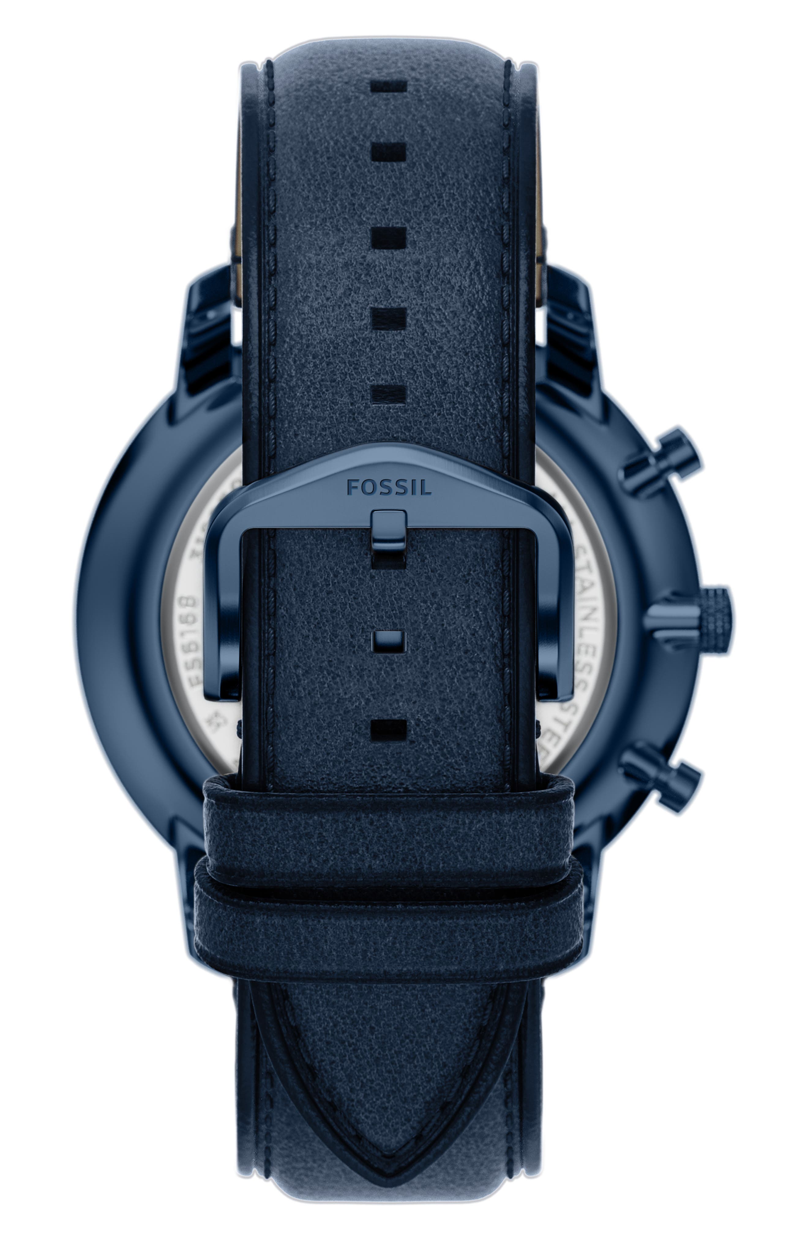 Fossil Neutra Blue Chronograph Leather Strap Watch, 44mm (Men) | Nordstrom