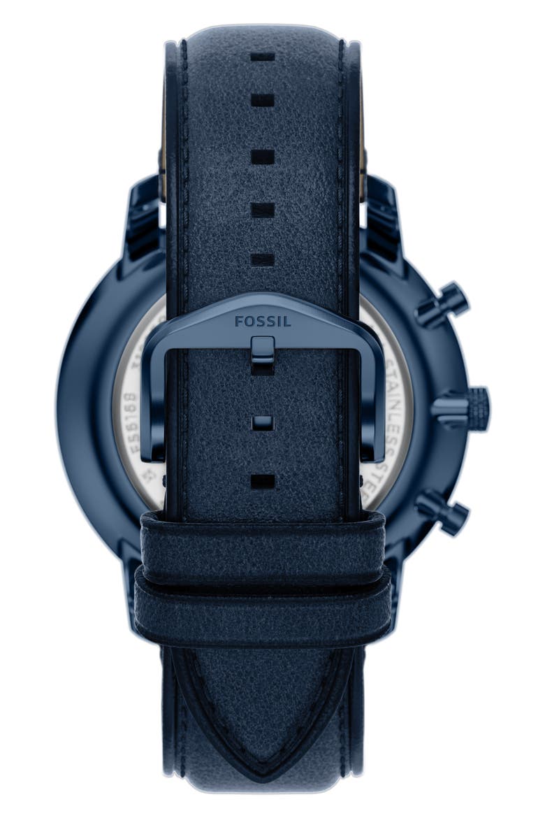 Neutra Blue Chronograph Leather Strap Watch, 44mm, Alternate, color, NAVY