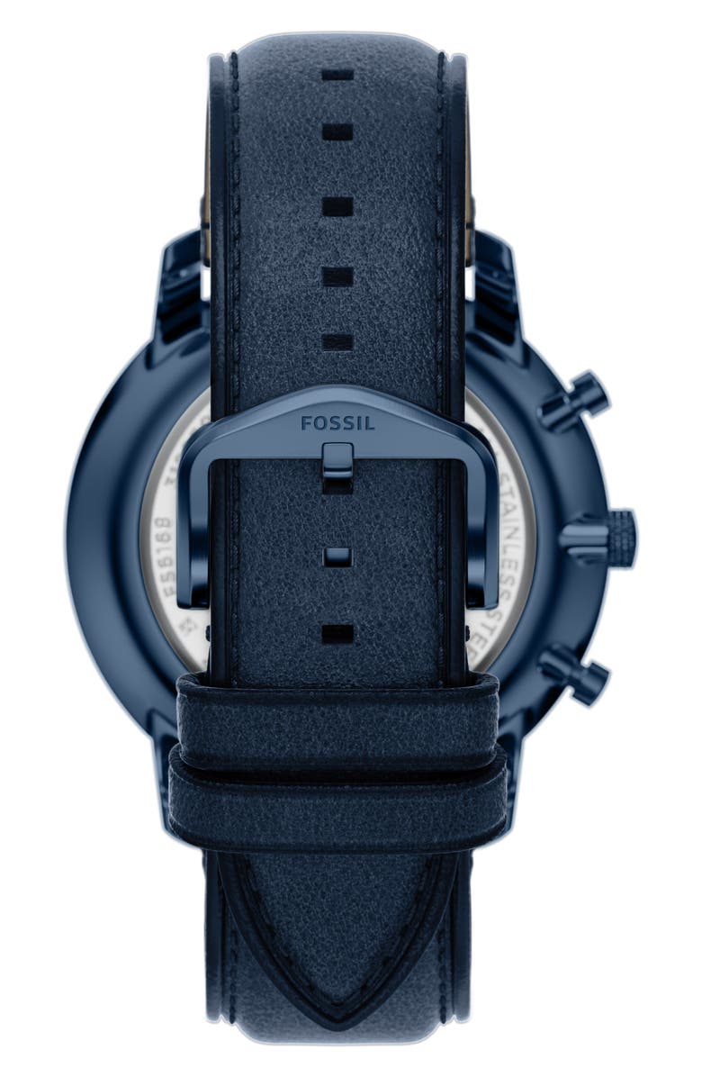 Fossil Neutra Blue Chronograph Leather Strap Watch, 44mm, Alternate, color, 