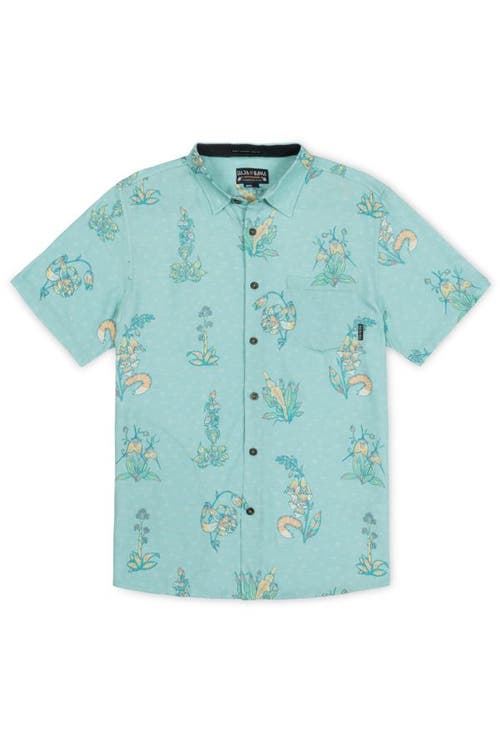 Baja Llama Men's Green Flower Personalities - Nighthawk Button Up In Turquoise