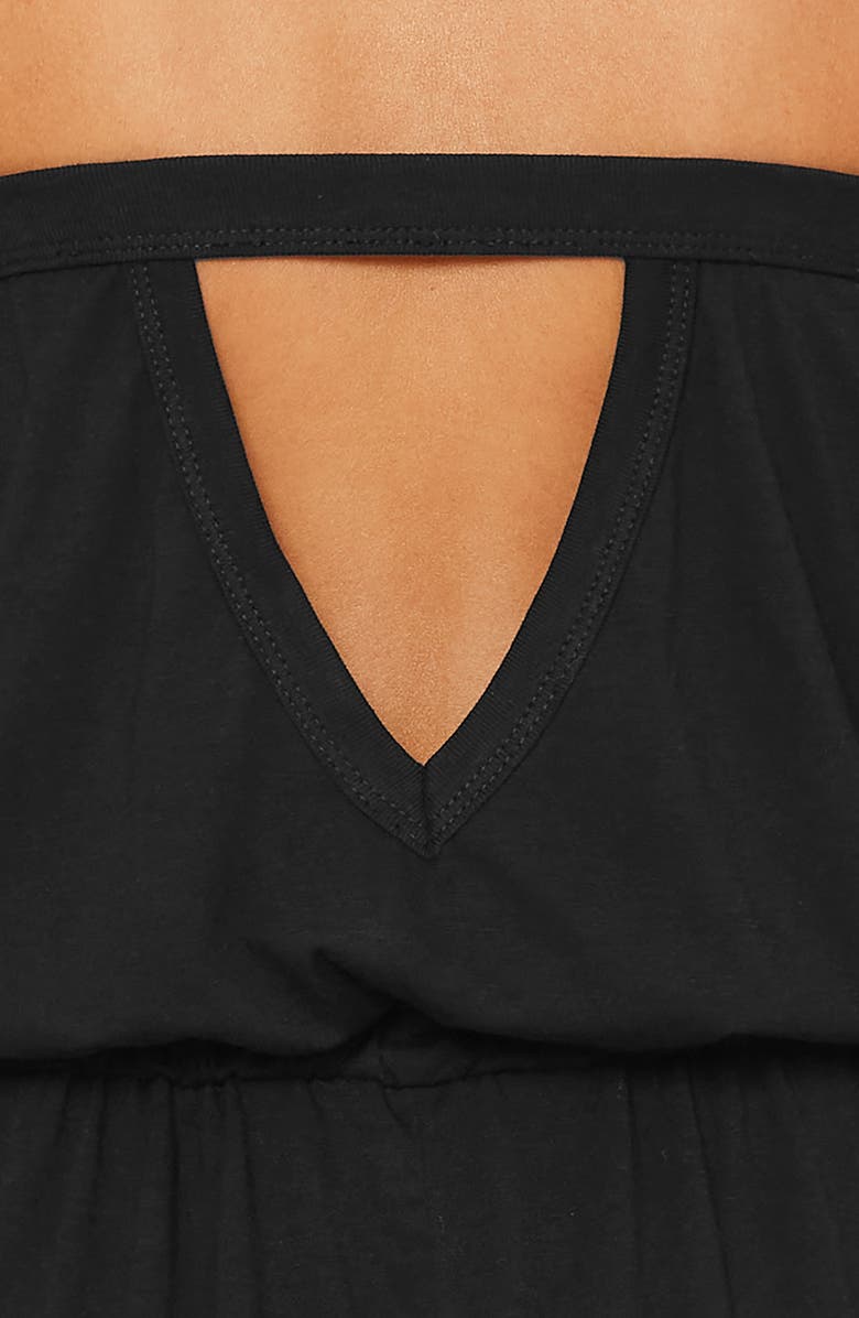 Becca Beach Date Strapless Cover-Up Romper, Alternate, color, Black