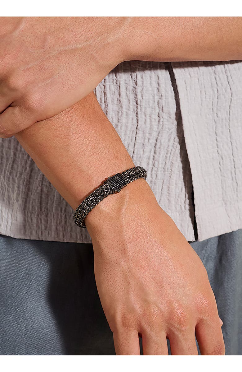 John Hardy Icon Bracelet, Sterling Silver, Pavé, 10.5mm, Alternate, color, Darkened Silver/Black Sapphire