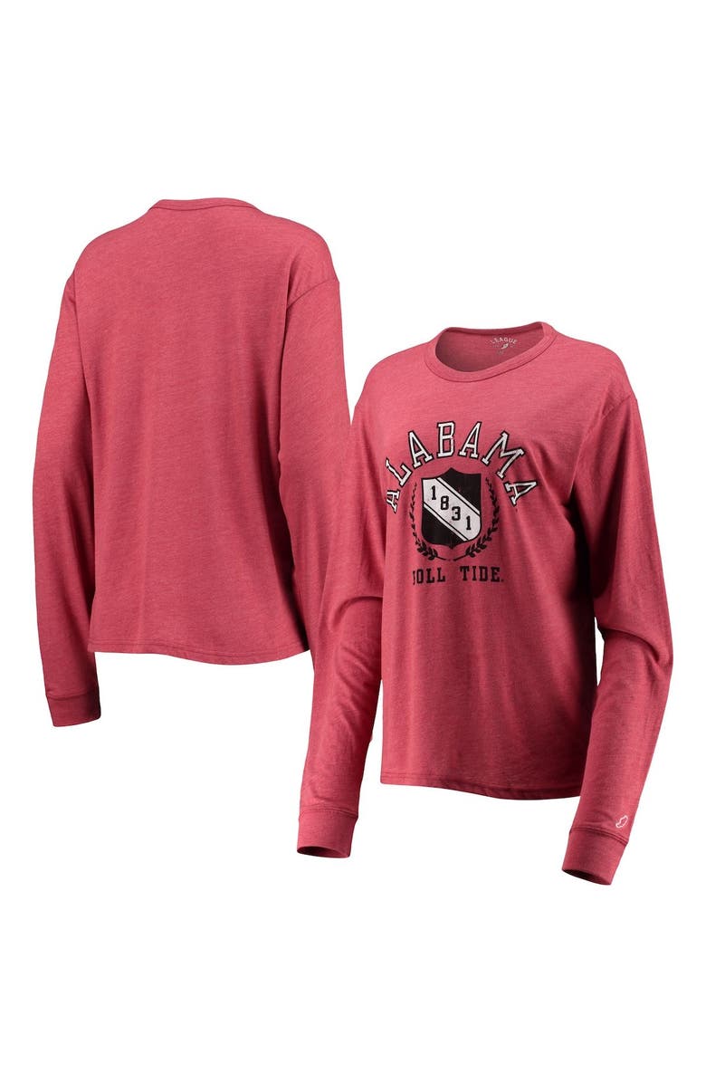 LEAGUE COLLEGIATE WEAR Women's League Collegiate Wear Heathered Crimson Alabama Crimson Tide Seal Victory Falls Oversized Tri-Blend Long Sleeve T-Shirt, Main, color, 