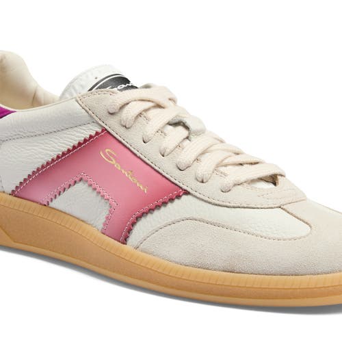 Santoni White And Violet Leather And Suede Dbs Oly Sneaker In Purple