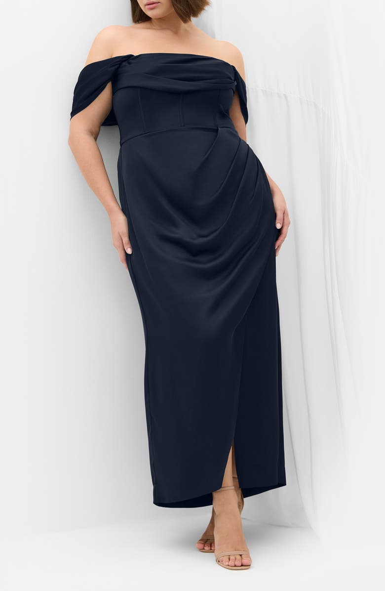 City Chic Forbidden Off the Shoulder Maxi Dress, Alternate, color, Navy