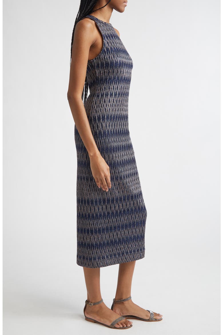 3D Diamond Pattern Lamé Midi Dress, Alternate, color, BLUE TONES