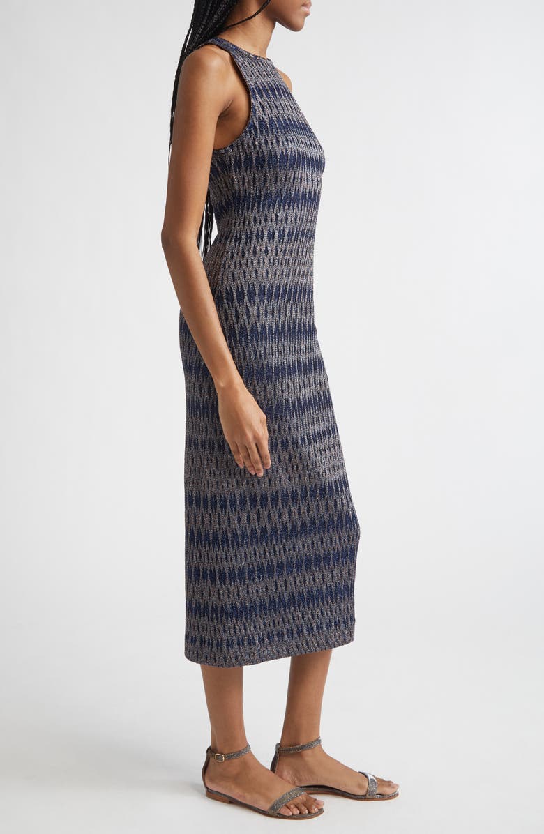 Missoni 3D Diamond Pattern Lamé Midi Dress, Alternate, color, Blue Tones