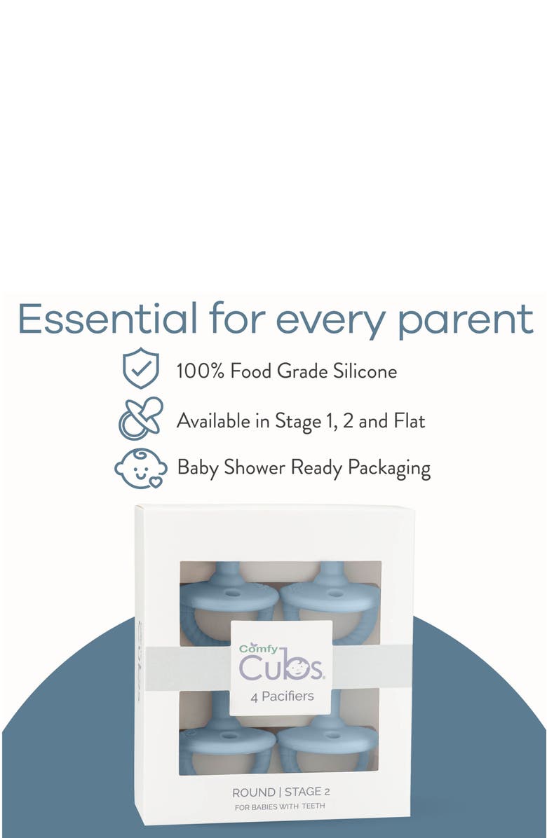 Comfy Cubs Pacifiers, 4 Pack - Stage 2, 6 to 18 Months, Alternate, color, Blue