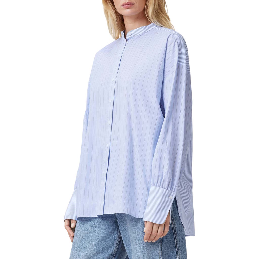 Allsaints Ana Stripe Cotton Button-up Shirt In Pastel Blue