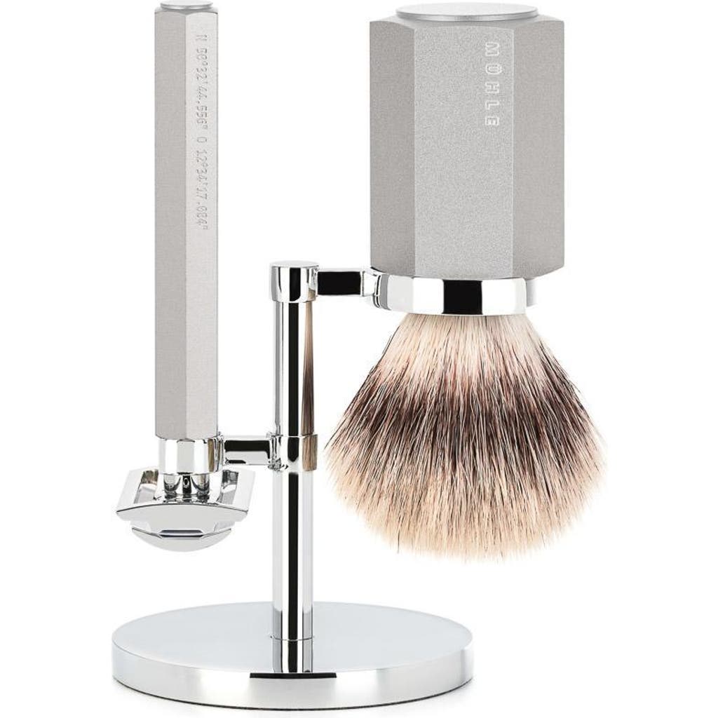 Mühle Hexagon Anodized Silver Silvertip Fiber 3-piece Shaving Set In Silver