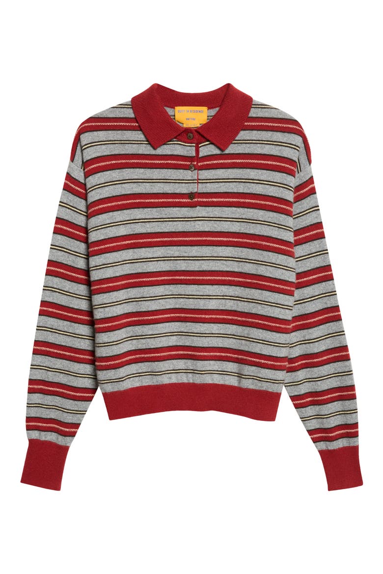 Collegiate Striped Cashmere Polo Sweater, Alternate, color, CARMINE COMBO