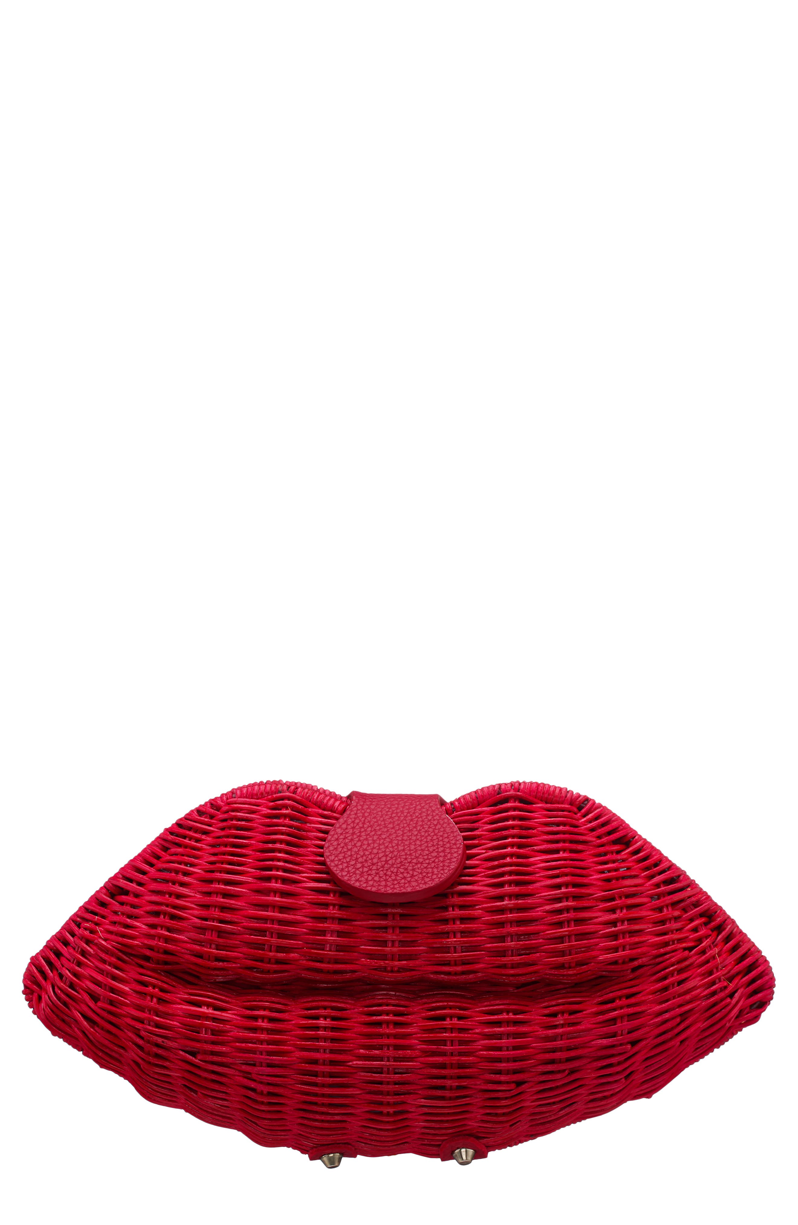 Nina Kiss Rattan Clutch, Main, color, Red