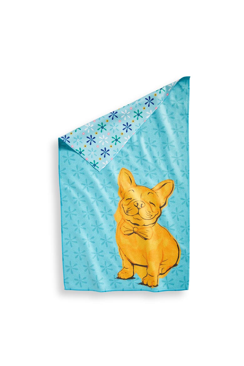 Super Absorbent Kitchen Towel Eclectic Frenchie Blue Multi Dishtowel 18 x 30 in, Main, color, Blue