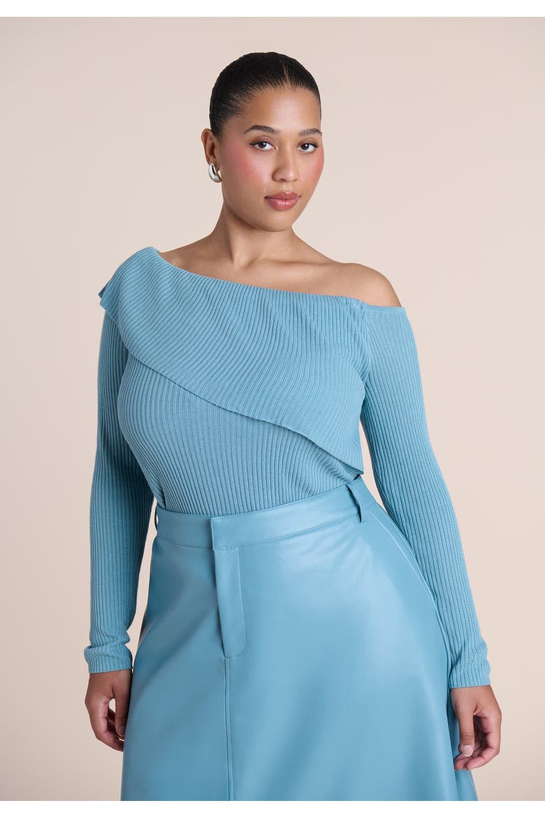 Ribbed Off The Shoulder Sweater, Alternate, color, CAMEO BLUE