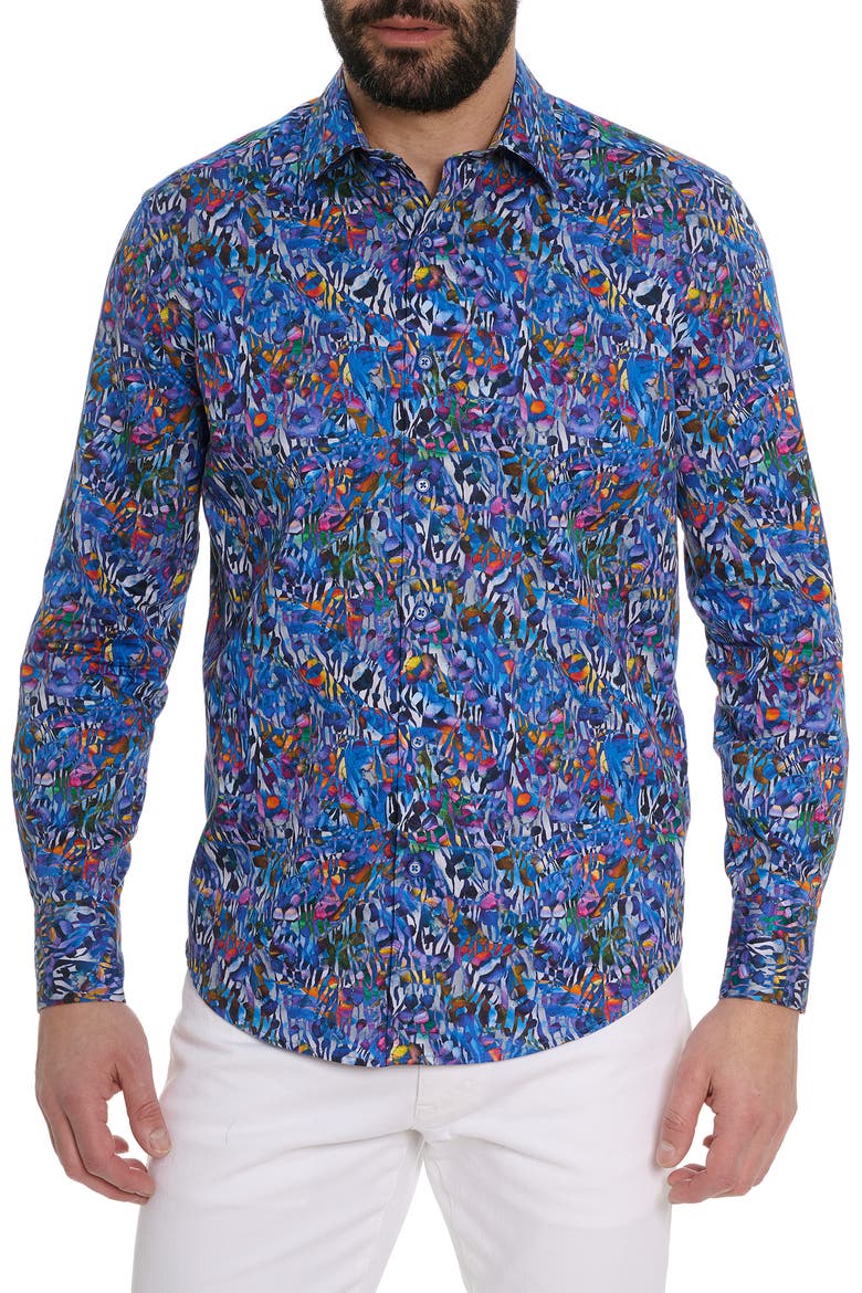 Abstract Print Long Sleeve Shirt, Main, color, BLUE MULTI