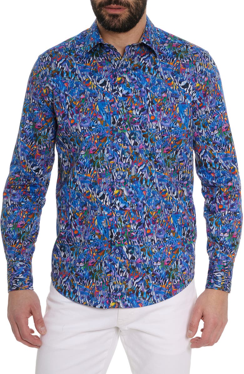 Robert Graham Abstract Print Long Sleeve Shirt, Main, color, Blue Multi