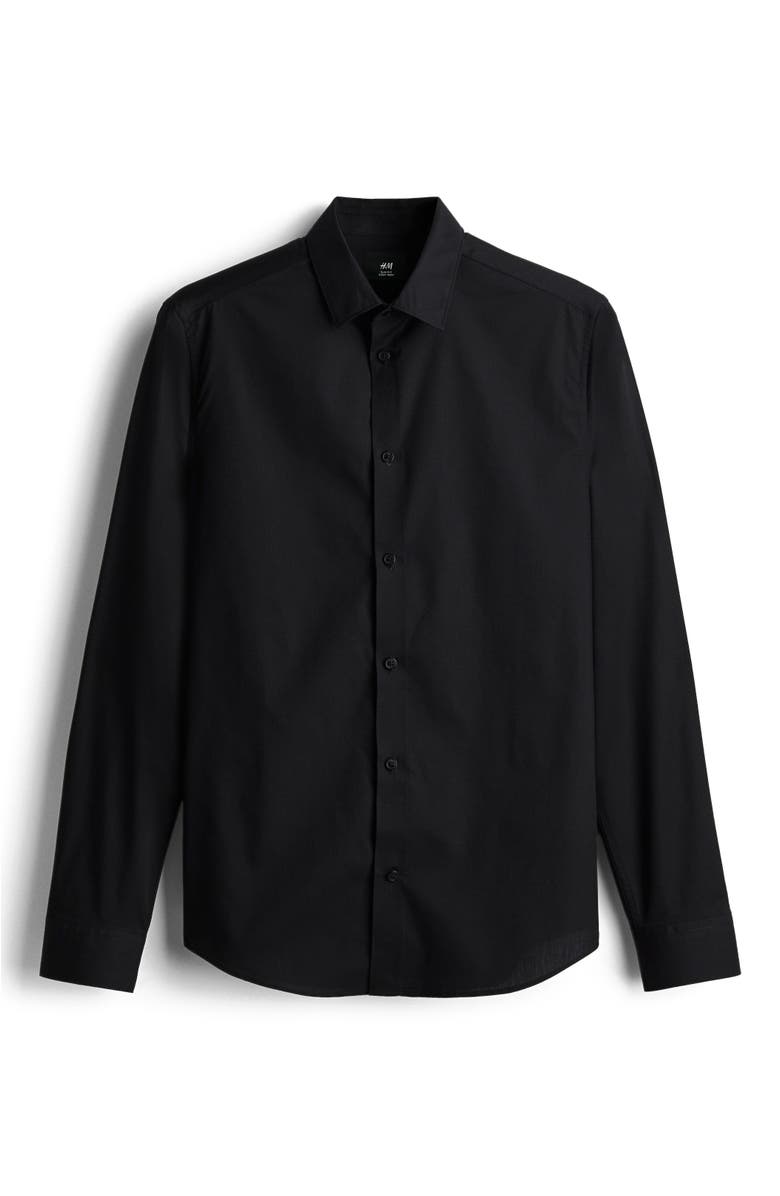 H&M Slim Fit Easy-iron Shirt, Alternate, color, Black