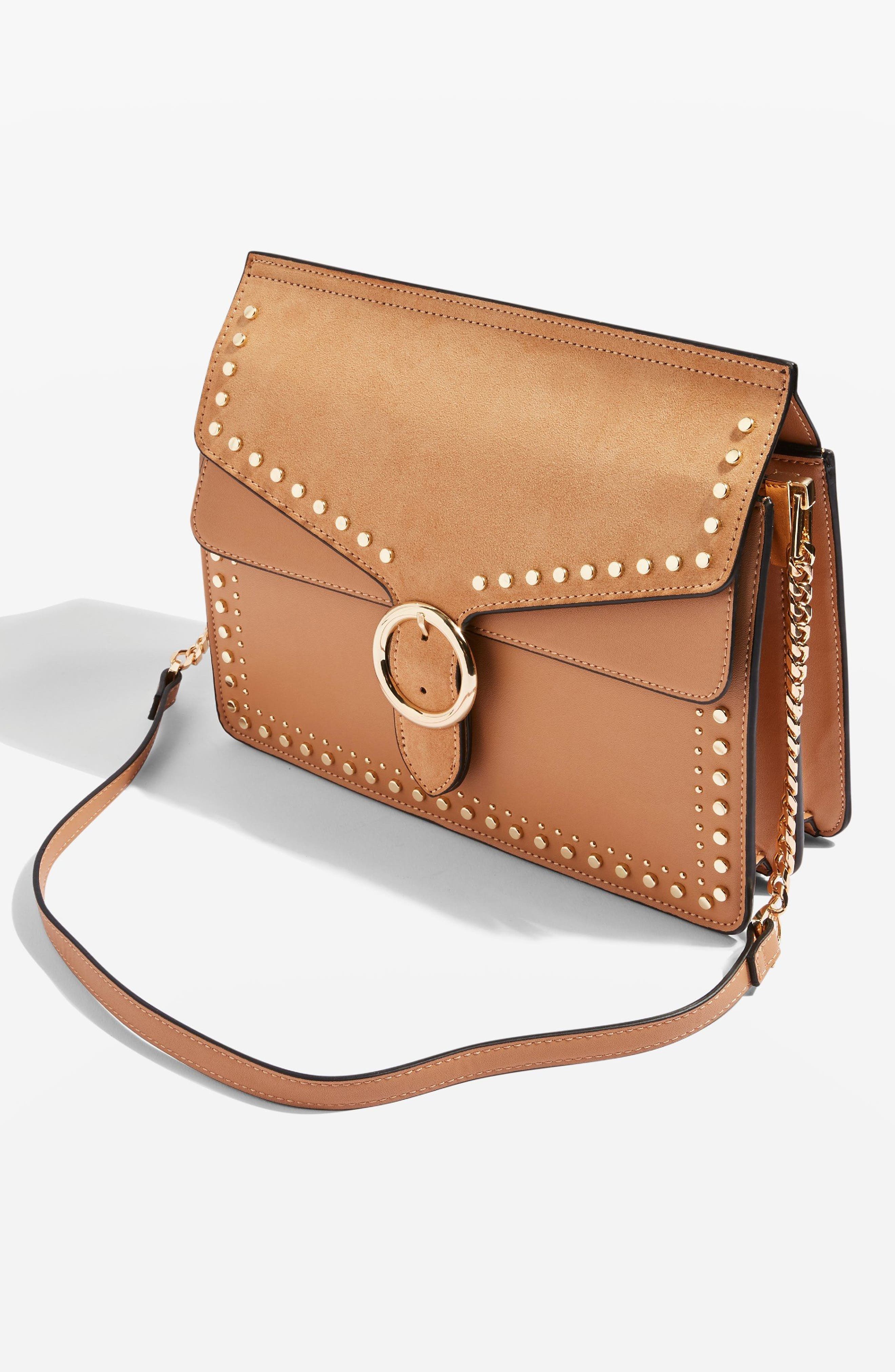Peony Studded Shoulder Bag, Alternate, color, TAN