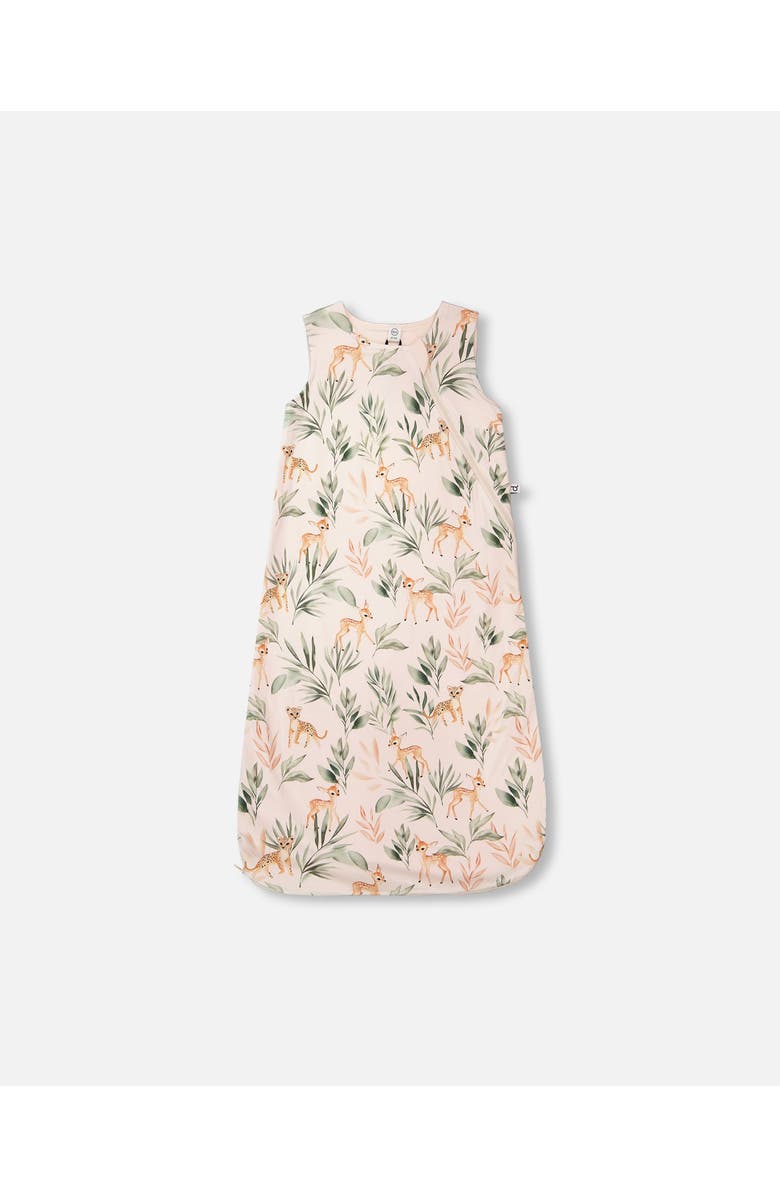 Deux par Deux Organic Cotton Jersey Muslin Deer Printed Sleep Sack, Main, color, Peach Deer Print