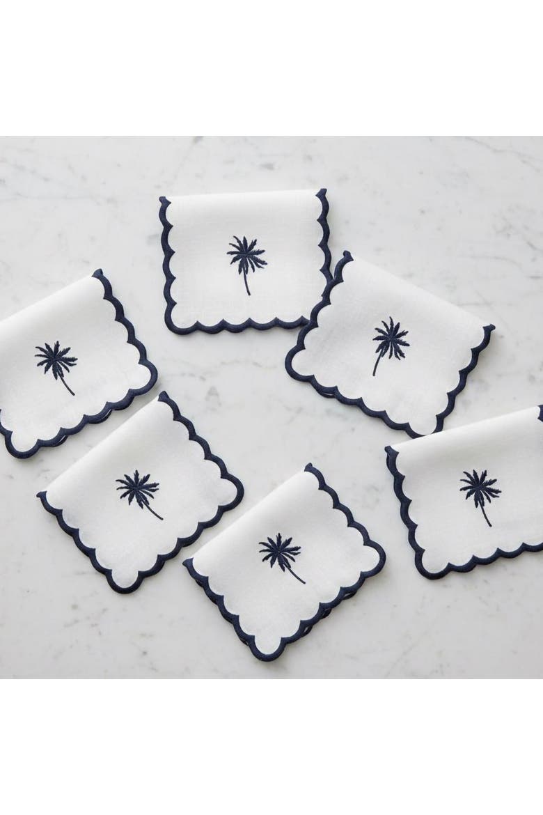 Embroidered Palm Tree Cocktail Napkin, Alternate, color, Ivory