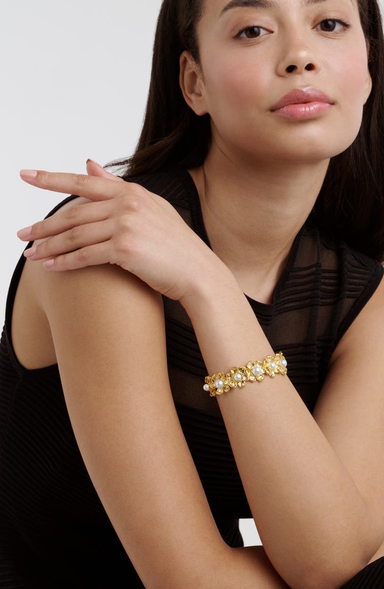 Ted Baker Darell Daisy Faux Pearl Bangle Bracelet, Alternate, color, Gold Tone / Pearl