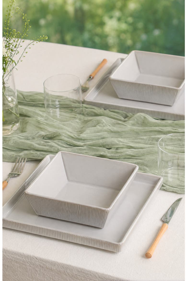 Grace Ribbed Stoneware 24-Piece Dinnerware Set, Alternate, color, White