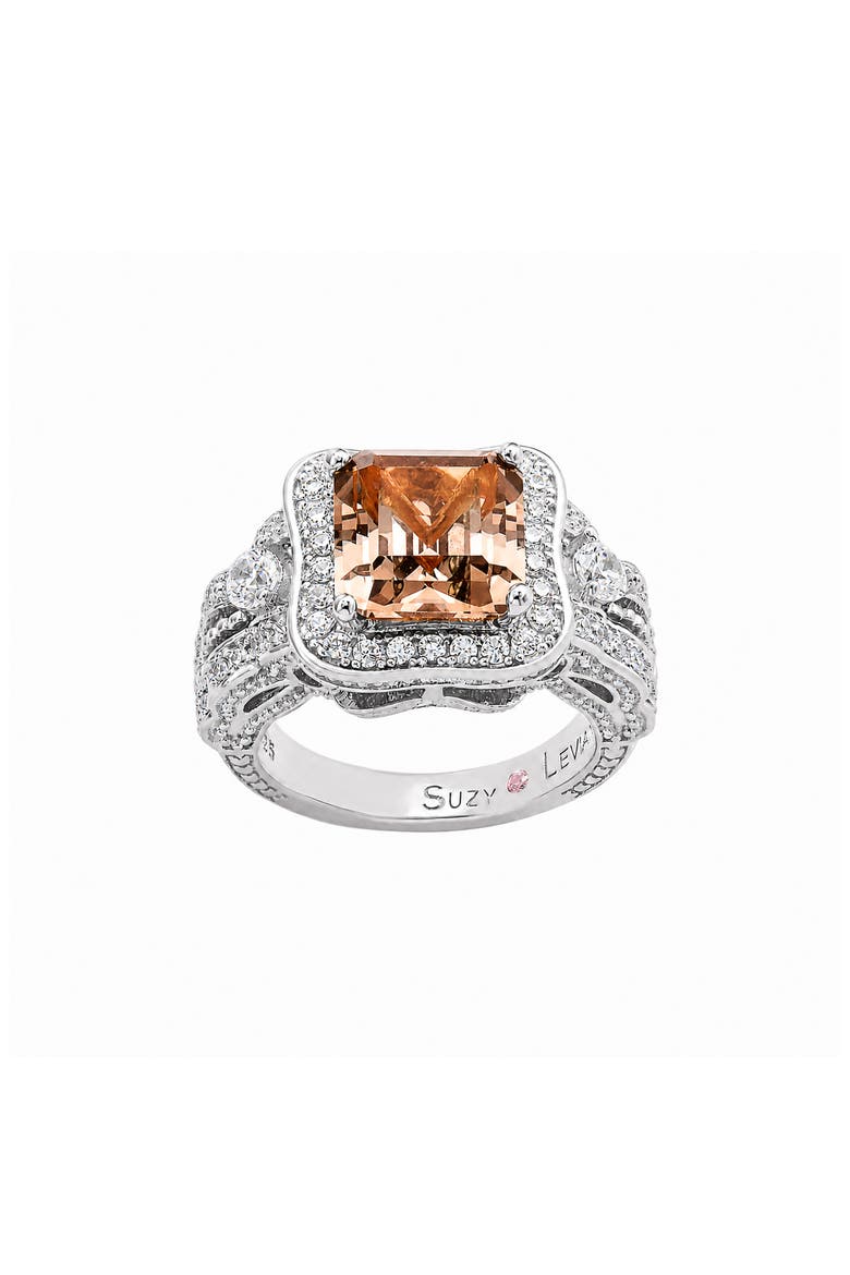 Asscher Cut Cubic Zirconia Halo Ring, Alternate, color, BROWN