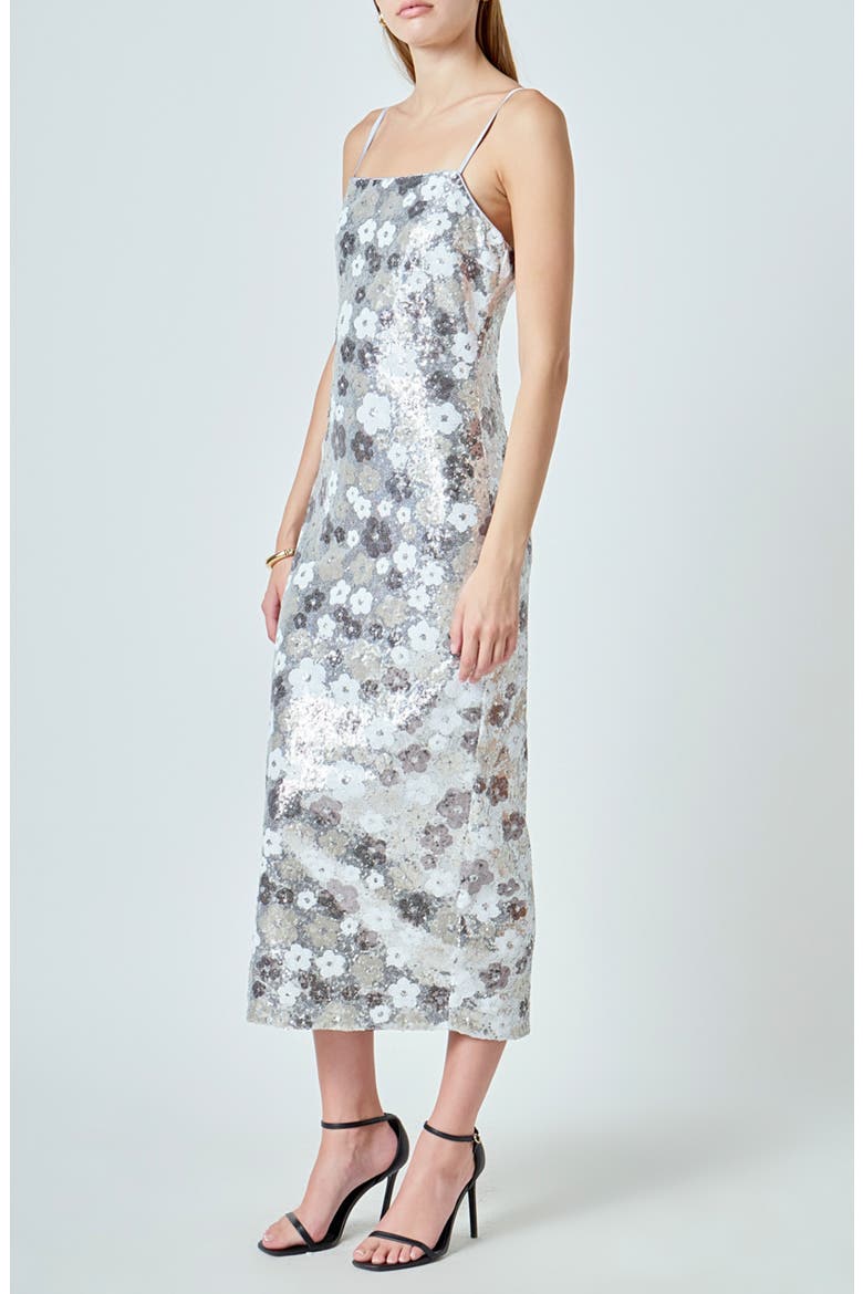 Sequin Sleeveless Maxi Dress, Alternate, color, SILVER