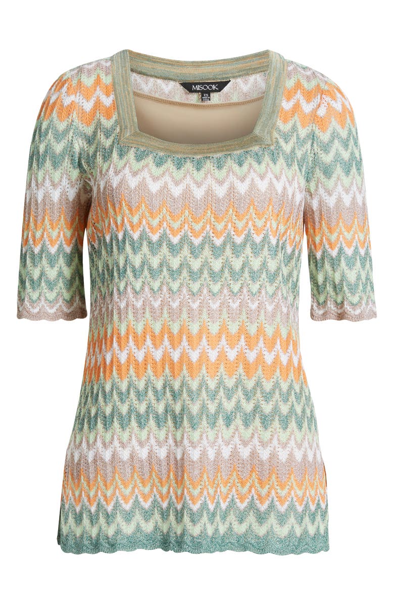 Misook Pointelle Zigzag Knit Tunic, Alternate, color, Green/Mult
