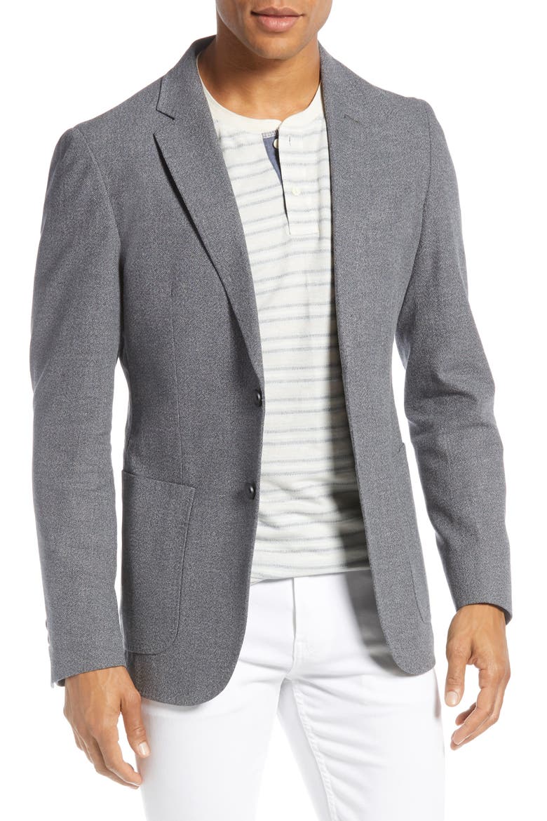 Extra Slim Fit Mélange Cotton & Linen Sport Coat, Main, color, BLACK WHITE TEXTURE