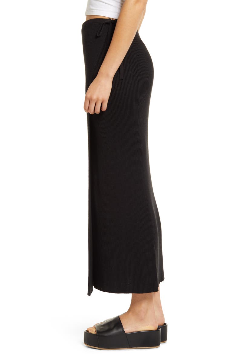 Borderline Knit Wrap Midi Skirt, Alternate, color, BLACK