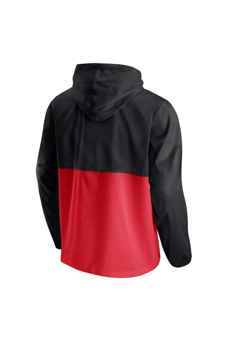 Men's Fanatics Branded Black/Red Portland Trail Blazers Anorak Block Party Windbreaker Half-Zip Hoodie Jacket, Alternate, color, Black