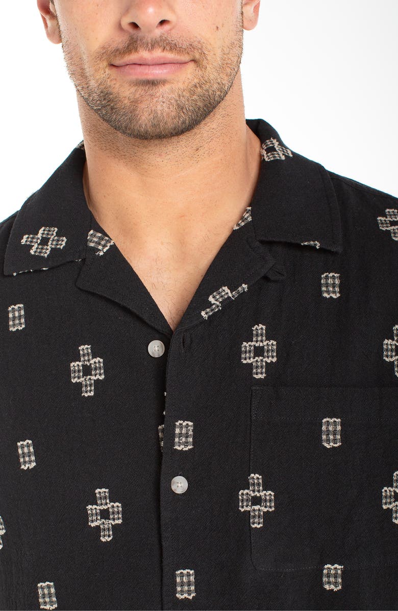 Liverpool Los Angeles Geometric Jacquard Cotton Camp Shirt, Alternate, color, Black Parchment